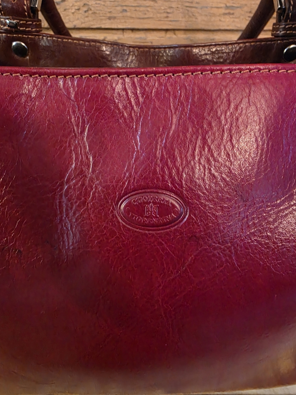 Cuoieria Fiorenrina Burgundy Leather Top-Handle Tote - Picture 2 of 11